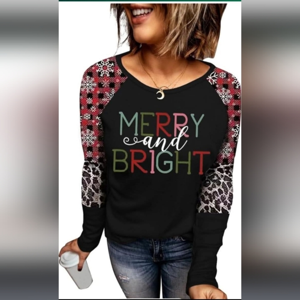 Women's Festive Black Top with Patterned Sleeves